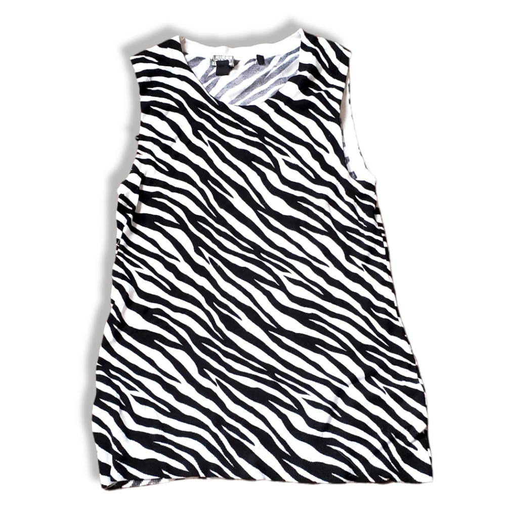 Zebra Print Longline Sweater Tank Women’s Small Sleeveless Knit Top Black White